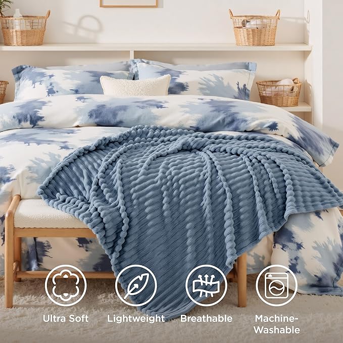 Bedsure GentleSoft Fall Throw Blanket for Couch - Cozy Soft Blankets for Women, Cute Small Throws for Girls, Ashley Blue, 50x60 Inches - Bloomnest