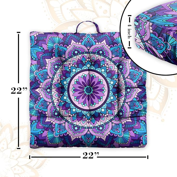Mandala Meditation Cushion, Boho Meditation Mat, Meditation Pillows for Sitting on Floor, Cushions for Sitting in Home and Outdoor, Square Floor Pillows Cushion Seating for Yoga 22'' X 22'' - Bloomnest