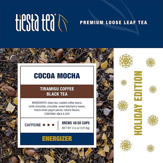 Tiesta Tea - Cocoa Mocha, Loose Leaf, Tiramisu Coffee Black Tea, Premium Blend, High Caffeinated Holiday, Make Hot or Iced, Brews Up to 50 Cups, 4.5 Ounce Refillable Tin - Bloomnest