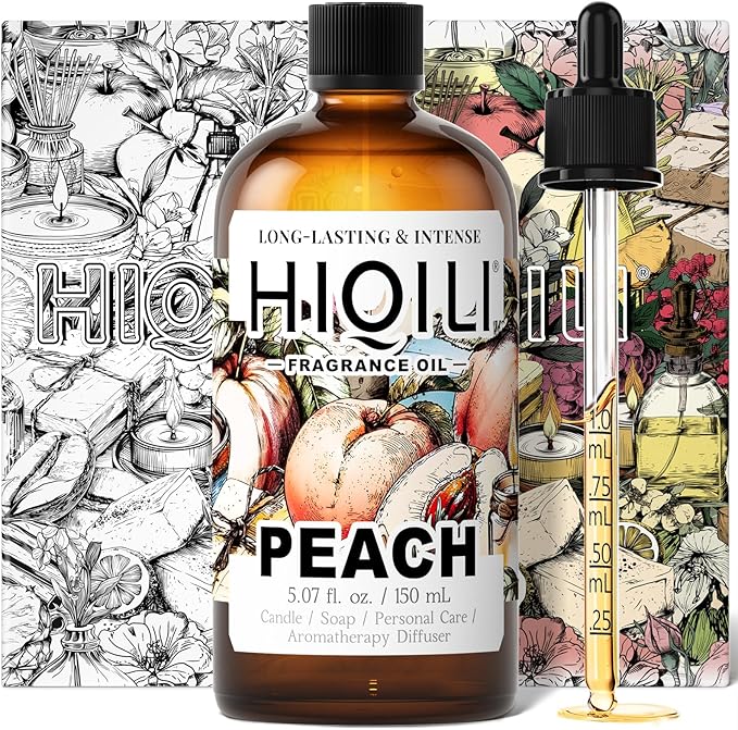 HIQILI Peach Fragrance Oil for Home Diffuser, DIY Candle, Linen & Room Freshener Spray Making, Juicy Fruit Scents - 5.07 Fl Oz HIQILI