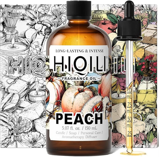 HIQILI Peach Fragrance Oil for Home Diffuser, DIY Candle, Linen & Room Freshener Spray Making, Juicy Fruit Scents - 5.07 Fl Oz HIQILI