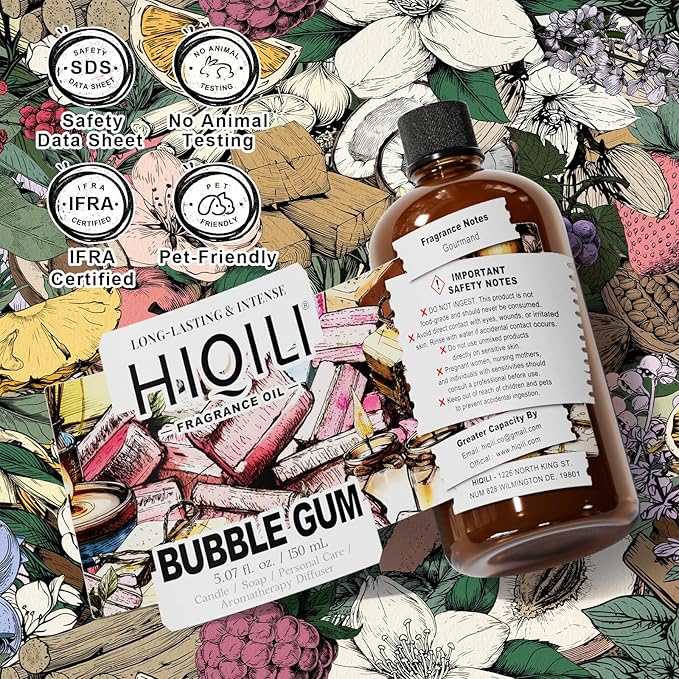 HIQILI Bubble Gum Fragrance Oil for Candle, Soap & Bath Bombs Making, Long Lasting Candy Scents, Home Diffuser Use - 5.07 Fl Oz HIQILI