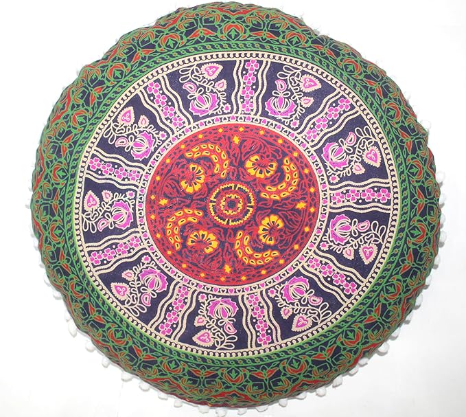CRAFT KALA Large Round Bohemian Floor Pillow Pouf Cover Mandala Meditation Room Pillow Cover for Adults Boho Seating Poufs Cushion Cover for Kids Playroom Multi 6 Color 32" Round - Bloomnest