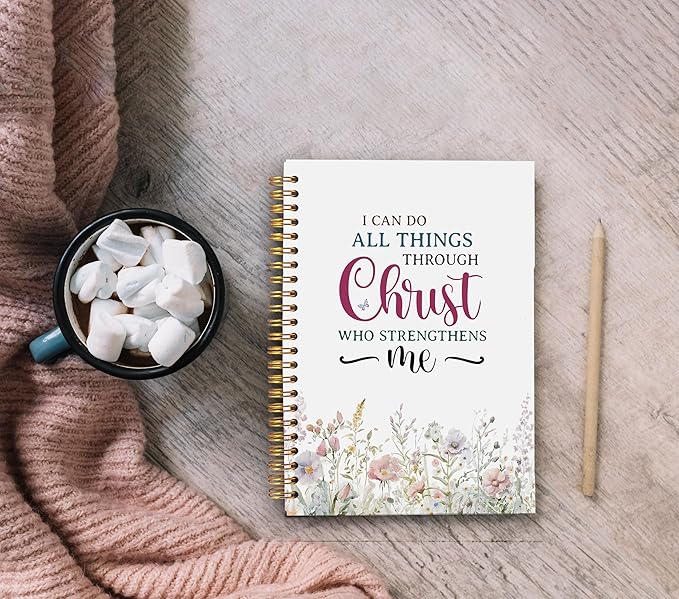 Watercolor Flower Christian Notebook Journal, Christian Gifts for Women Faith, I Can Do All Things Bible Journal Notebooks for Note Taking, Faith Based Gifts, Spiral Notebook 5.5x8.3 Inch - Bloomnest