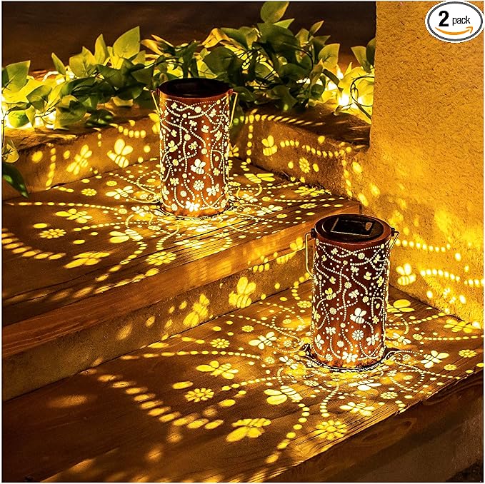 2 Pack Bee Solar Lanterns Outdoor Waterproof Hanging Solar Lights Bee Gifts for Women Men Metal Decorative LED Bee Lanterns for Garden Decor,Yard,Patio,Lawn,Tabletop,Pathway,Landscape - Bloomnest
