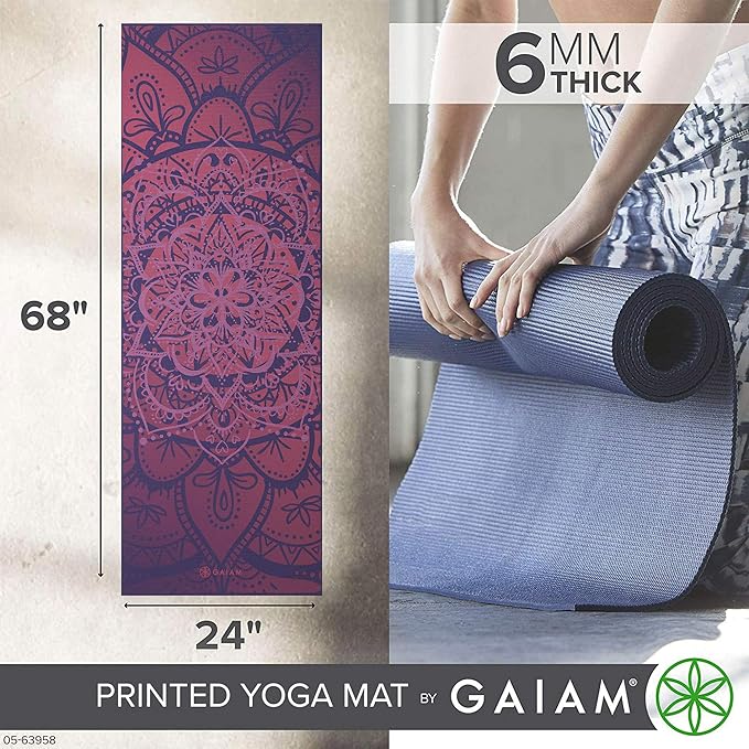 Gaiam Yoga Mat - Premium 6mm Print Extra Thick Non Slip Exercise & Fitness Mat for All Types of Yoga, Pilates & Floor Workouts (68"L x 24"W x 6mm Thick) - Bloomnest