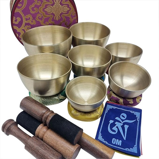 KHUSI,Tibetan Singing Bowl Set -Seven Chakra Healing Design Meditation Sound Bowl - Ideal for Meditation, Yoga, Mindfulness Healing Usage - Set of 7 Khusi+Inc