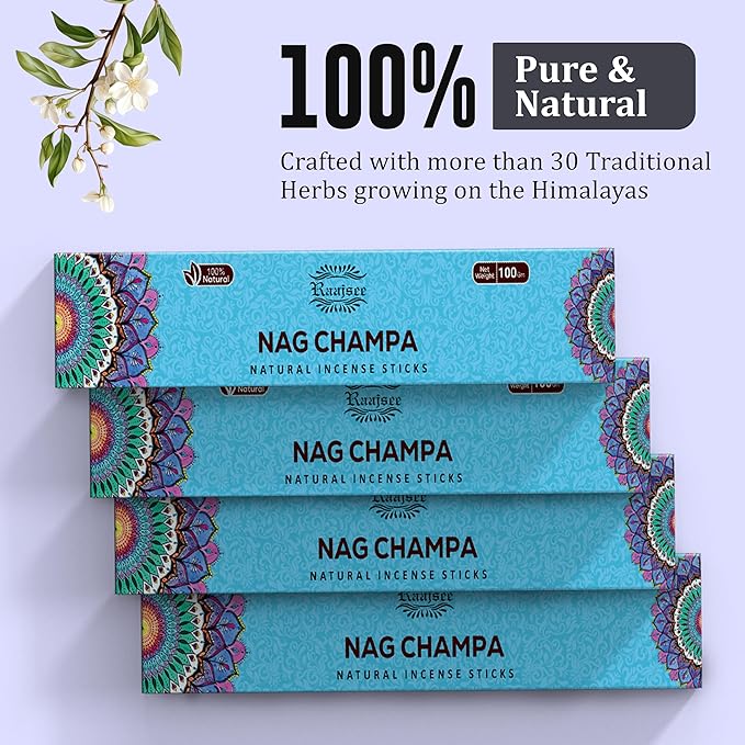 Raajsee Nag Champa Incense Sticks (180 gm), 100% Pure Organic Natural Hand Rolled Free from Chemicals - Nag Champa Incense is Perfect for Aromatherapy, Cleansing, Meditation (Pack of 12) - Bloomnest