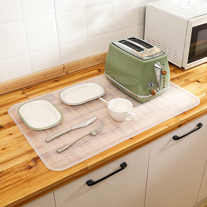 Silicone Dish Drying Mat for Multiple Usage,Easy clean,Eco-friendly,Heat-resistant Silicone Mat for Kitchen Counter or Sink,Refrigerator or Drawer Liner Translucent 3XL 28 inches x 18 inches - Bloomnest