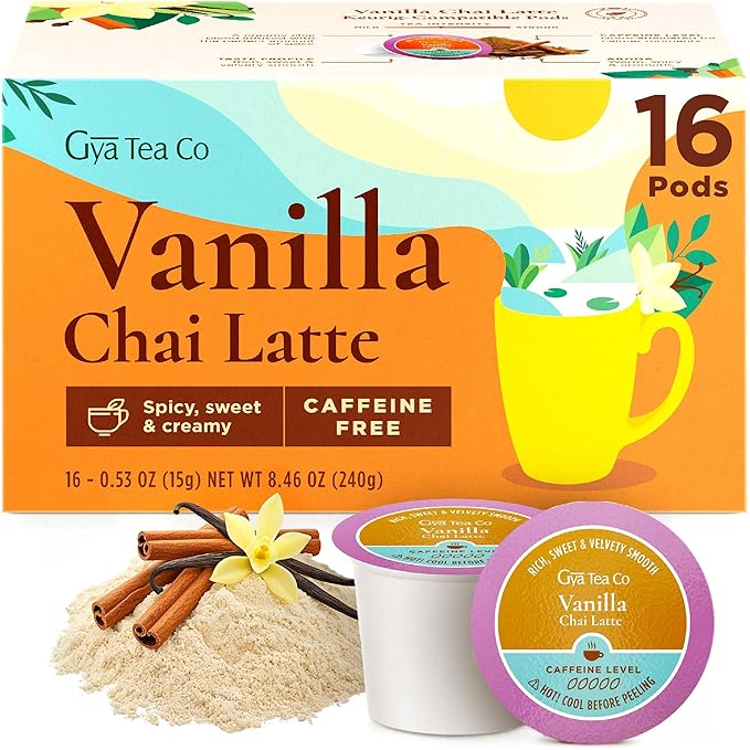 Gya Tea Co Vanilla Chai Latte Tea Gift Set (16 Count) - Decaf Tea Pod for Lovers Get Well Gifts - Manually Harvested - Enjoy Hot or Iced - Bloomnest