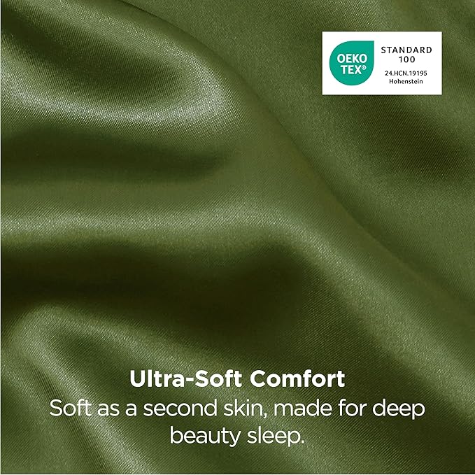 Bedsure Satin Pillowcase 2 Pack Similar to Silk Pillow Cases Standard Size, Pillow Case for Hair with Envelope Closure, Olive Green Room Decor Aesthetic Gifts for Women, Moss, 20x26 Inches, 2pcs - Bloomnest
