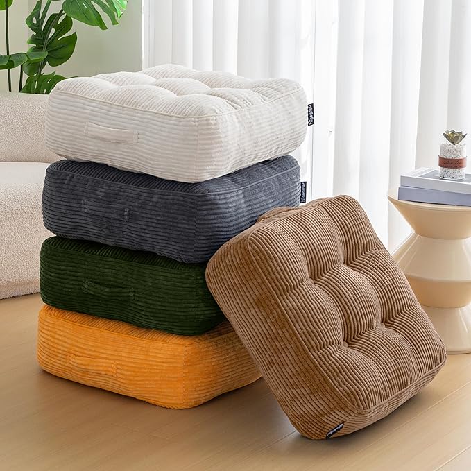 8" Washable Floor Pillow Cushion for Adults, Meditation Cushion Pillow, Large Square Floor Sitting, Removable Tufted Corduroy Cover, for Tatami Living Room or Yoga, 22x22 Inch, Machine Washable - Bloomnest