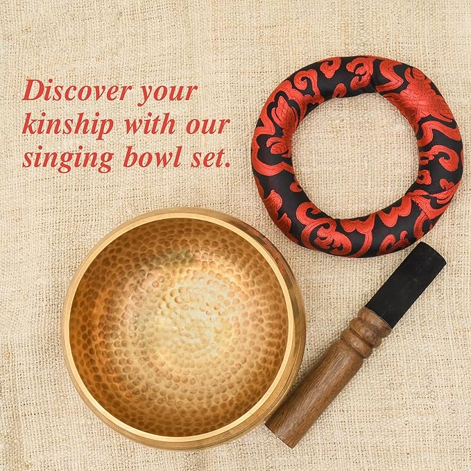 Tibetan Singing Bowl Set - Authentic Cuencos Tibetanos for Sound Healing, Meditation & Chakra Balancing - Includes Cushion, Mallet-Unique Spiritual Gifts for Women and Men (Bronze 7.5") - Bloomnest