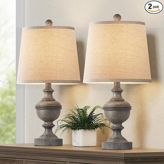 PARTPHONER Retro Table Lamps Set of 2, Bedside Lamp for Bedroom Rustic Farmhouse Table Lamps for Living Room, Vintage Nightstand Lamps with White Shades, Grey - Bloomnest