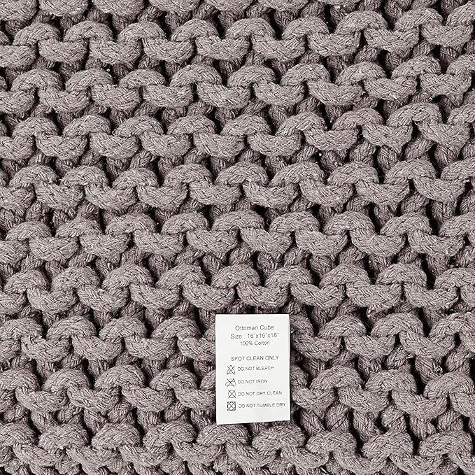 REDEARTH Cube Hand Knitted Pouf - Foot Stool Ottoman - Cord Boho Pouffe - Poof Accent Stuffed Table or Footrest for Living Room - Nursery - Bedroom - Patio - 100% Cotton (16" x 16" x 16") - Taupe - Bloomnest
