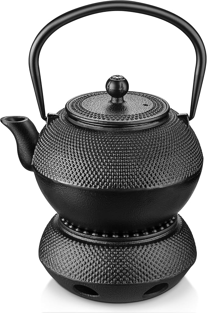 Velaze Cast Iron Teapot Set,1100 ml/37oz Japanese Teapot Heat Preservation with Warmer and Stainless Steel Infuser,Durable Cast Iron with Fully Enameled Interior,Beautiful Hammered Design - Bloomnest