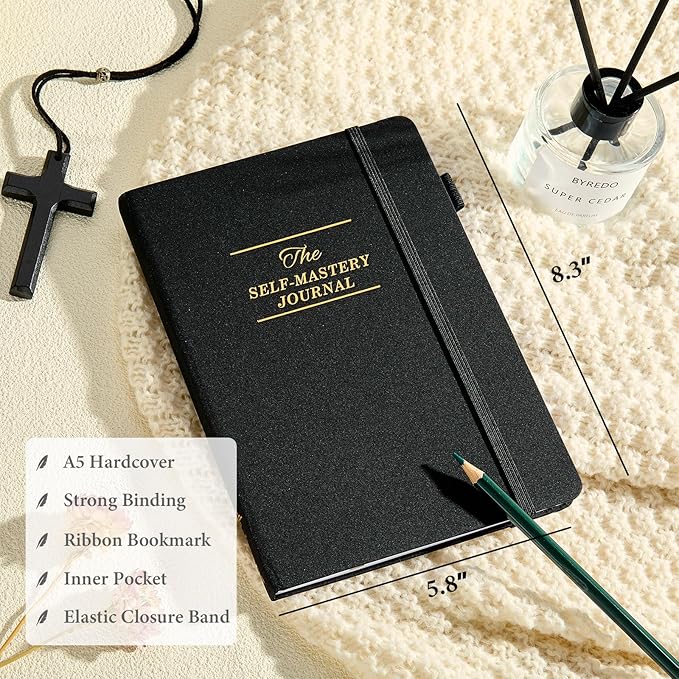 JUBTIC Self-Mastery Journal for Men - Gratitude Journal for Daily Reflection, Positivity and Self - Care and Reflection - Guided Manifestation Journals - Goal Journal for Women & Men(Black) - Bloomnest