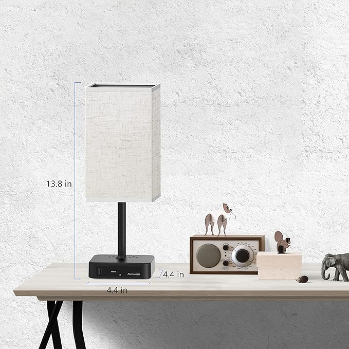 Touch Control Bedside Table Lamp with USB C & USB A Charging Port and 2 AC Outlet, Minimalist LED Desk Light with Charger Base Brown Fabric Shade for Bedroom/Nightstand/Office - Bloomnest