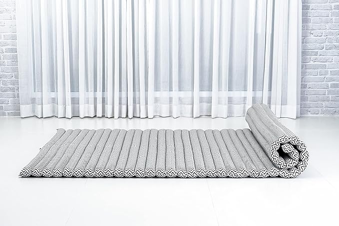 Leewadee - Kapok Roll Mat – Handcrafted Folding Sleep & Relaxation Mattress from Thailand, Ideal as Guest Bed, Camping Mat, Yoga Mat or Traditional Futon, 75 x 39 inches, Black White - Bloomnest