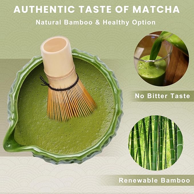 Matcha Whisk Set, Cactus Light Green Ceramic Matcha Set Includes Matcha Bowl, Matcha Whisk (Chasen) and Holder, Sifter, Bamboo Scoop & Spoon - 6 Pcs Matcha Kit for Matcha Lovers - Bloomnest
