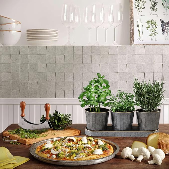 SOFE Metal Herb Pots for Indoor Plants, Window Herb Garden for Kitchen, Galvanized Bucket Planter Set of 3 with Tray, Rustic Flower Pots for Mint, Rosemary, Basil Plant - Bloomnest
