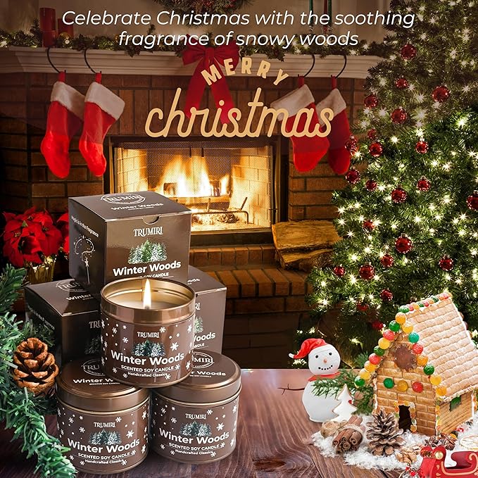 Winter Woods - Soy Candles for Home Scented - for Fall Christmas Holidays - Pack of 3 x 5oz Natural Clean Non Toxic - Long Lasting Highly Scented Pet Safe - Velas Aromáticas para el Hogar Pine Candel TRUMIRI