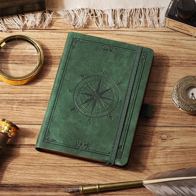 AHGXG Small Blank Pocket Journal Notebook for Men - 256 Numbered Pages B6 Mini Journal, Vintage Soft Leather Hardcover, 80gsm Paper, for Women Work Office School, 4.1'' X 5.7''- Dark Green - Bloomnest