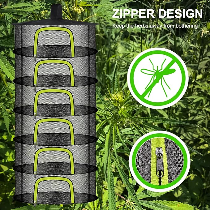 6 Layer Herb Drying Rack, Herb Drying Rack Hanging Mesh, Foldable Plant Drying Net With U-Shaped Zipper, Garden Shears, Hooks, For Drying Herbs Plants, Flowers, Fruits, Food, Clothes(6 Layers-23.62'') - Bloomnest