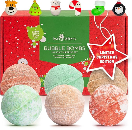Christmas Bath Bombs for Kids with Surprise Toys Inside (6 Pack) - Holiday Gifts and Stocking Stuffers for Boys and Girls - Bubble Treats with Cheerful Scents, USA Made by Two Sisters - Bloomnest