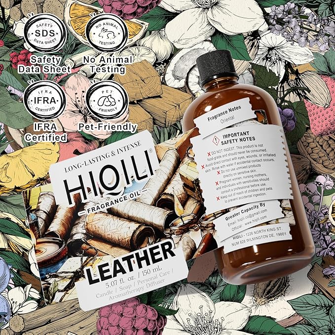 HIQILI Leather Fragrance Oil, Men's Scent, for Car Air Freshener Use, Soap, Candle, and Long-Lasting Perfume Making - 5.07 Fl Oz - Bloomnest