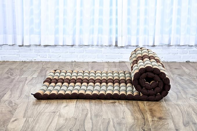 Leewadee - Kapok Roll Mat – Handcrafted Folding Sleep & Relaxation Mattress from Thailand, Ideal as Guest Bed, Camping Mat, Yoga Mat or Traditional Futon, 75 x 39 inches, Brown - Bloomnest