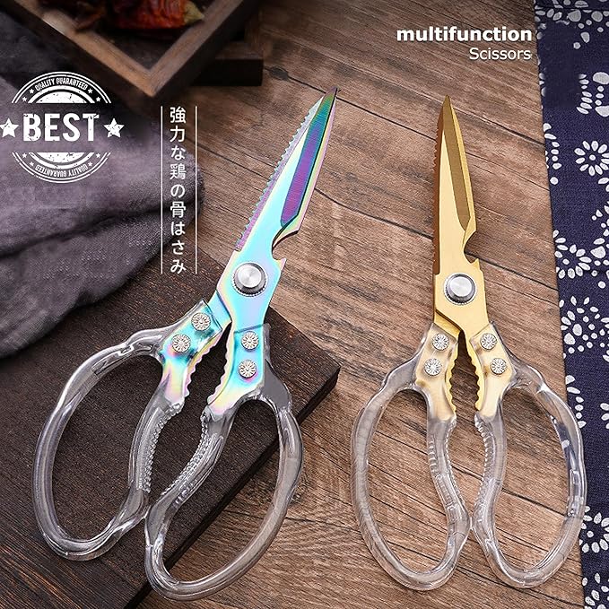 AWinjoy Heavy Duty Kitchen Scissors, Stainless Steel & Aluminum, Serrated Edge, Ambidextrous, Contemporary Style, Blade Color, Kitchen Shears - Bloomnest