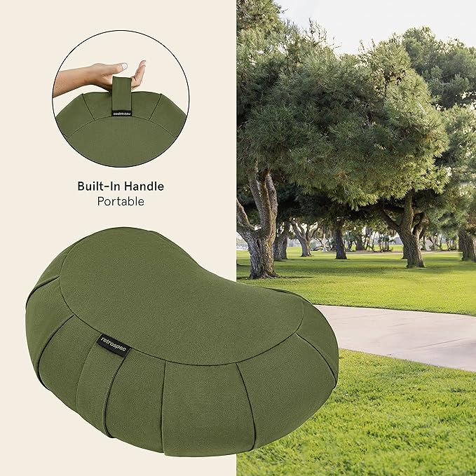 Retrospec Sedona Zafu Meditation Cushion with Buckwheat Hull Fill - Adjustable Yoga & Pilates Equipment Support - 17in Crescent Cotton Cover