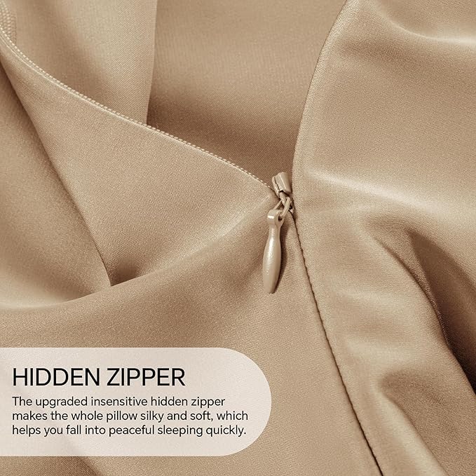 INFIIXSO Mulberry Silk Pillowcase for Hair and Skin, Silk Pillow Cases Queen Size Set of 2 with Hidden Zipper 20x30 Inches, Smooth and Soft Cooling Pillow Cases for Hot Sleepers(Champagne, 2 Pack) - Bloomnest