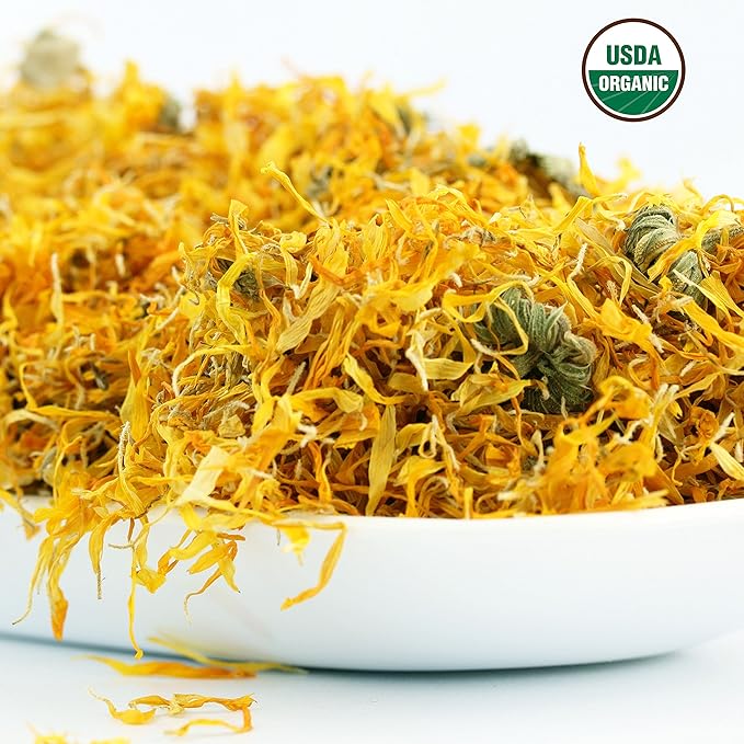 Calendula Tea 1LB (16Oz) 100% CERTIFIED Organic Whole Flower Herbal Tea (Calendula Officinalis), Caffeine Free in 1 lbs. Bulk Resealable BPA-free Bags from U.S. Wellness - Bloomnest
