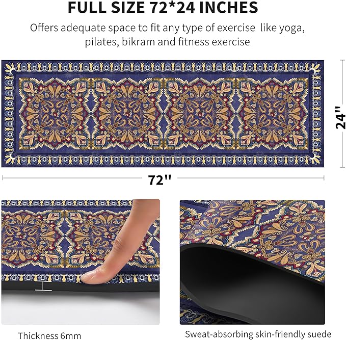 nuveti Yoga Mat Print Extra Thick TPE Non Slip Fitness Exercise Mat with Carrying Bag,72"x24" Extra Thick 6MM Exercise & Workout Mat for Yoga, Pilates Fitness and Floor Exercises - Bloomnest