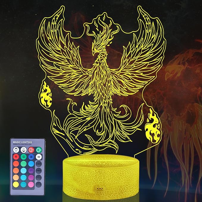 Phoenix Night Light, 3D Illusion Lamp, Phoenix Stuff with 16 Colors Changing, Remote Control, Dimmable, Kids Room Decoration, Xmas Holiday Gifts - Bloomnest
