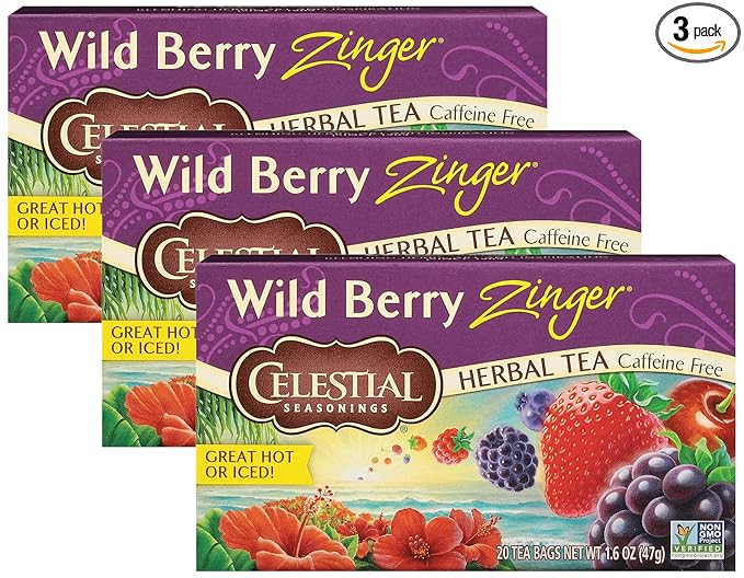 Celestial Seasonings Wild Berry Zinger Herbal Tea, Caffeine Free, 20 Tea Bags Box (Pack of 3) - Bloomnest