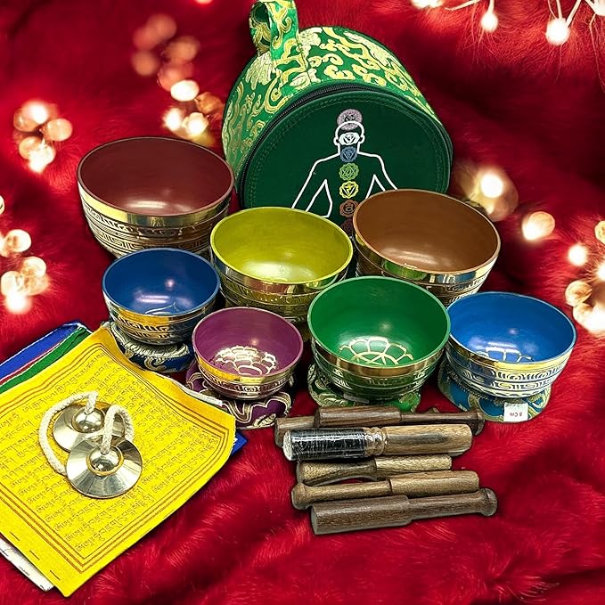 7 Chakra Color Tibetan Singing Bowl Set for Sound Healing, Meditation and Yoga. - Bloomnest