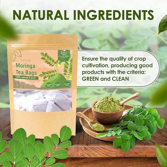 NHAT ANH FARM - Premium Moringa Tea Bags, 40 Tea Bags, 100% Natural Dried Moringa Leaves, Naturally Sweet Herbal Tea, Sugar-Free, Caffeine-Free, No Additives - Bloomnest