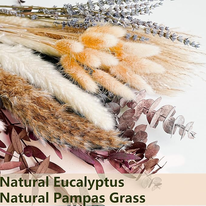 Fall Dried Flower Bouquet with Pampas Grass, Orange Bunny Tails, Lavender & Red Eucalyptus –Boho Fall Decor for Home, Vase, Porch & thanksgiving –Autumn Floral Arrangements for Fall Decorations Indoor - Bloomnest