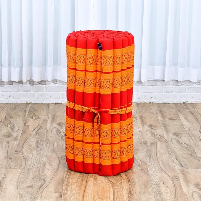 Leewadee - Foldable Floor Mattress - Japanese Roll Up Futon -Trifold Tatami Mat- Guest Floor Bed - Camping Mattress - Thai Massage Mat, Kapok Filled, 75 x 28 inches, Orange Red - Bloomnest