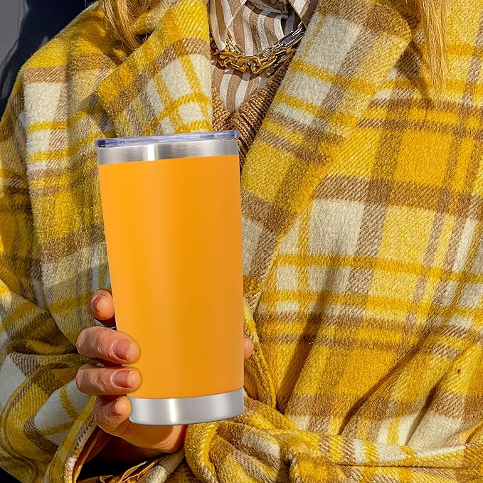 20 oz Tumbler with lid Double Wall Vacuum Insulated Tumblers Stainless Steel Coffee Mug Travel Coffee Tumbler Powder Coated Tumbler Cup Keep Hot&Cold - (Orange 12 Pack) - Bloomnest