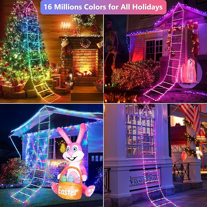 Toodour Outdoor Christmas Decorations Lights, Smart RGB Christmas Lights with Bluetooth & App Controlled, 10ft LED Ladder Light, Music Sync Color Changing Xmas Light for Home, Wall, Indoor Decor - Bloomnest