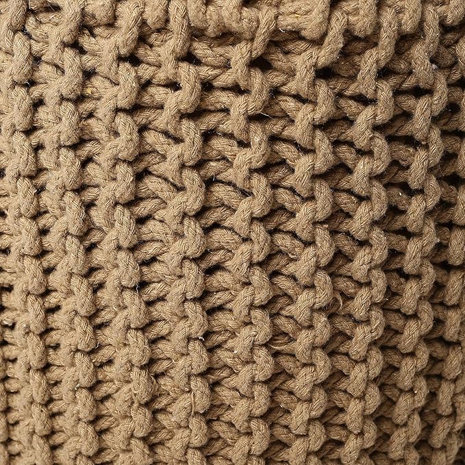 REDEARTH Pouf Ottoman - Cylindrical Knitted Poof - Cord Boho Pouffe - Cotton Round Foot Stool Puff for Home Decor - Living Room - Nursery - Bedroom - Patio - Lounge (16" x 16" x 16") - Beige - Bloomnest