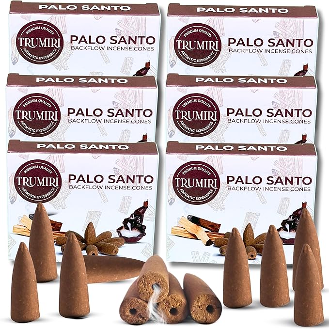 Palo Santo Backflow Incense Cones - 60 Cones, Six Packs of 10, Waterfall Effect TRUMIRI