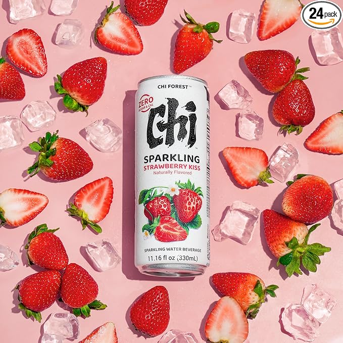 CHI FOREST Strawberry Sparkling Water Beverage, Zero Sugar Drinks, Zero Artificial Flavor, 11.16 fl oz Cans (Pack of 24) - Bloomnest