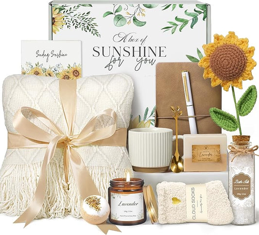 Gifts for Women, Best Friend Birthday Gifts, Get Well Soon Self Care Package Box, Sending Sunshine Sunflower Basket, Thinking of You Inspirational Christmas Gifts for Mom Her Sister Wife - Bloomnest