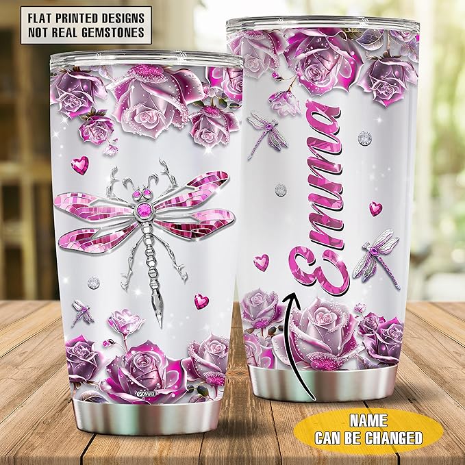 Personalized Dragonfly Coffee Mug Cups Gifts For Women Unique Mom, Purple Dragonflies Water Bottle Mothers Day Birthday Christmas Valentine 20oz Stainless Steel Thermos Tumbler Cup With Lid - Bloomnest