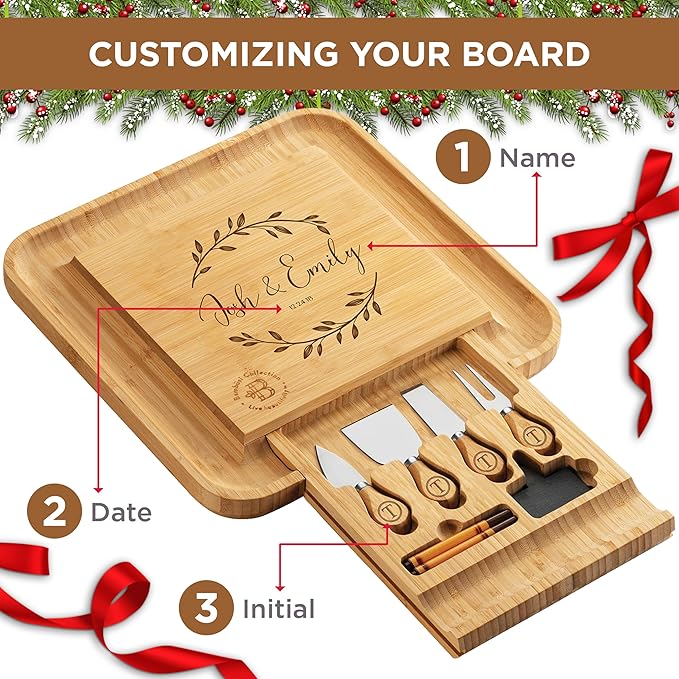 Personalized Charcuterie Board Gift Set - Custom Engraved Charcuterie Boards, Bamboo Cheese Board & Meat Platter - Wedding Gifts, Housewarming Gift for New Home, Anniversary, Birthday, Christmas Gifts - Bloomnest